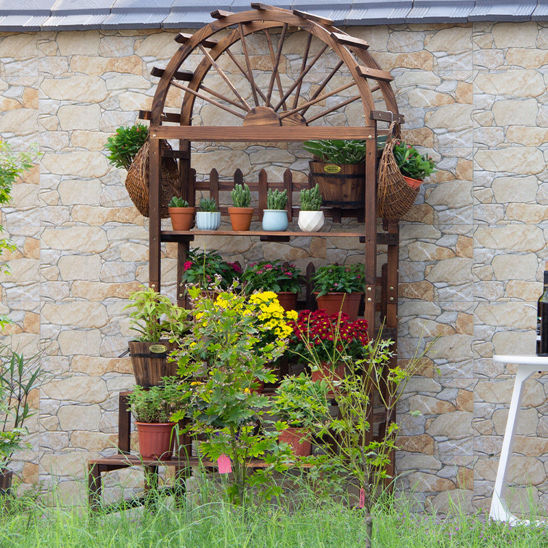 Promotional limited edition wooden balcony flower stand solid wood hanging multi-layer flower shelf indoor living room hanging anti-corrosion wood flower pot