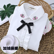 Cô gái cộng với áo sơ mi nhung mùa đông dày ấm áo sơ mi trắng trẻ em trong áo sơ mi nam lớn cotton trắng