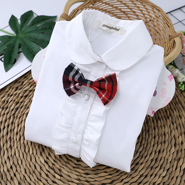 Cô gái cộng với áo sơ mi nhung mùa đông dày ấm áo sơ mi trắng trẻ em trong áo sơ mi nam lớn cotton trắng áo sơ mi đáng yêu cho bé gái