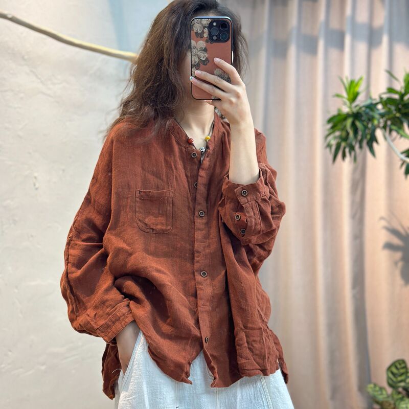 Spring and Autumn New Style Linen Women's Vintage Artistic Loose Slimming Versatile Casual Round Neck Long Sleeve Shirt Jacket Spring and Autumn New Style Linen Women's Vintage Artistic Loose Slimming Versatile Casual Round Neck Long Sleeve Shirt Jacket