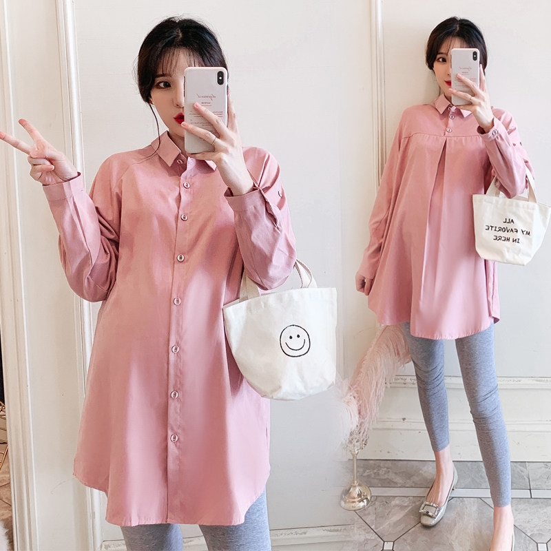 Pregnant Woman Suit Spring Autumn Clothing 2021 New Tidal Moms Loose Color Slim Medium Long Version Shirt Skirt Spring Summer Leisure Two Style