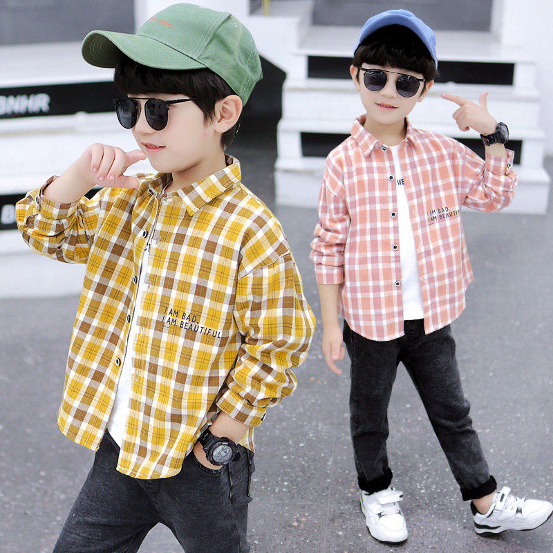 Boys shirt plaid 2022 new autumn long-sleeved children's trendy top boy handsome foreign style spring and autumn coat shirt