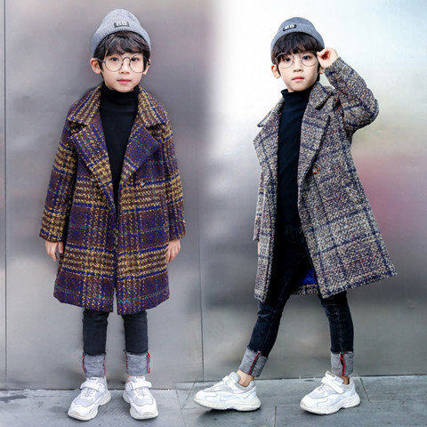 Boy coat grid 2021 new fall in the middle of the long version CUHK Scout thicken sweater