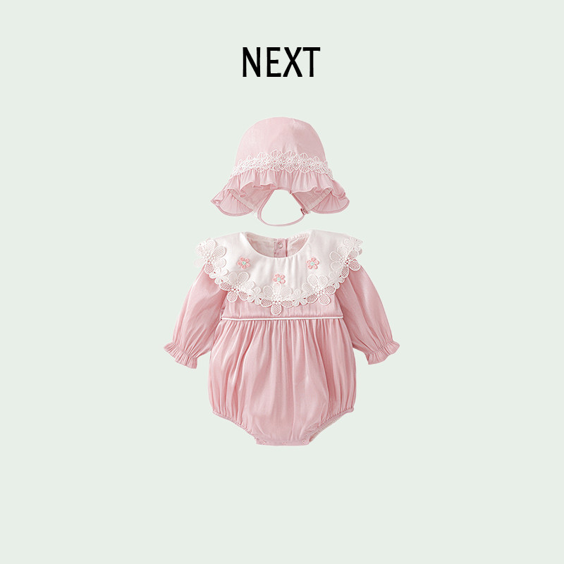 British NEXT baby jumpsuit autumn cute lace full moon hundred days old newborn long-sleeved romper romper