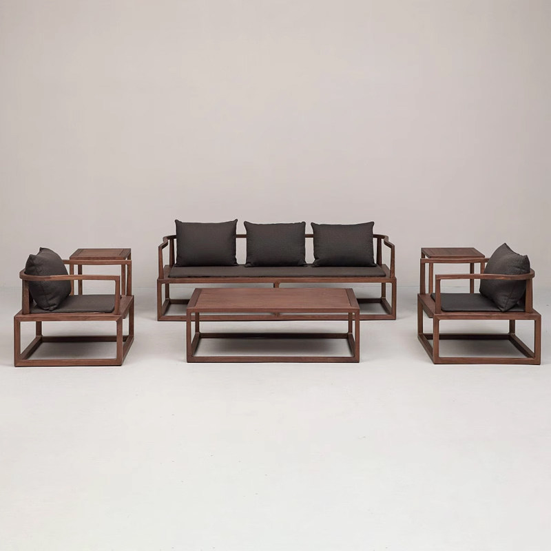 Aesthetic school new Chinese style black walnut solid wood sofa Zen living room fabric 123 combination sofa office