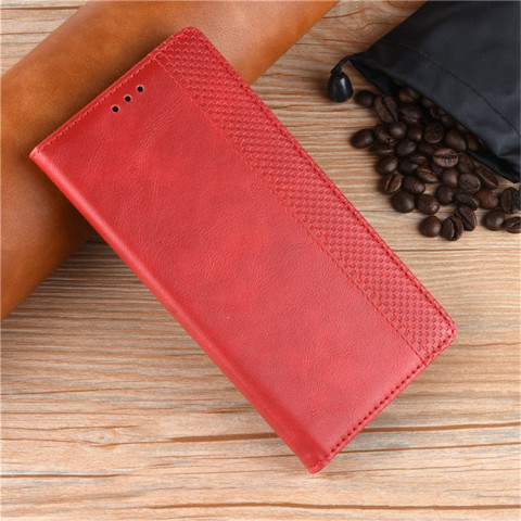 Red — Wallets Folio Flip Crazy Horse Synthetic Leather Card Holder Folding Stand Note 12, Note 12 Pro, Note 12 Pro+ Phone