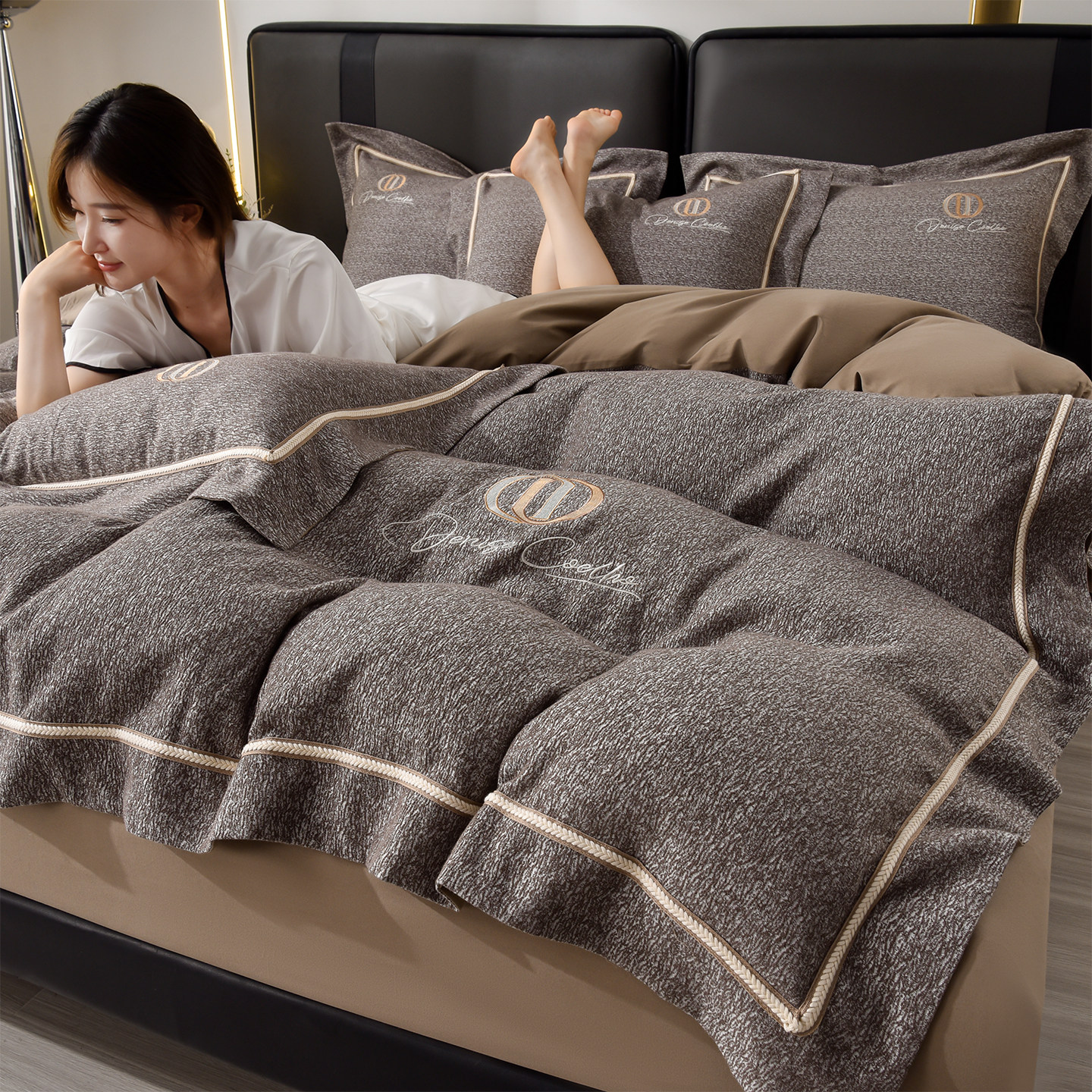 2025 New Model 100S Pure Cotton Brushed Four-Piece Set Pure Cotton Bed Sheet High-End Fitted Sheet Duvet Cover High-End Bedding