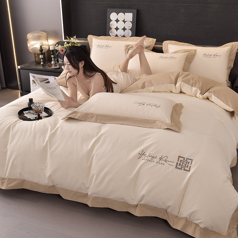 New All-Cotton Brushed Four-Piece Set, Pure Cotton Autumn and Winter Thickened Duvet Cover, 2025 Light Luxury High-End Bedding Set