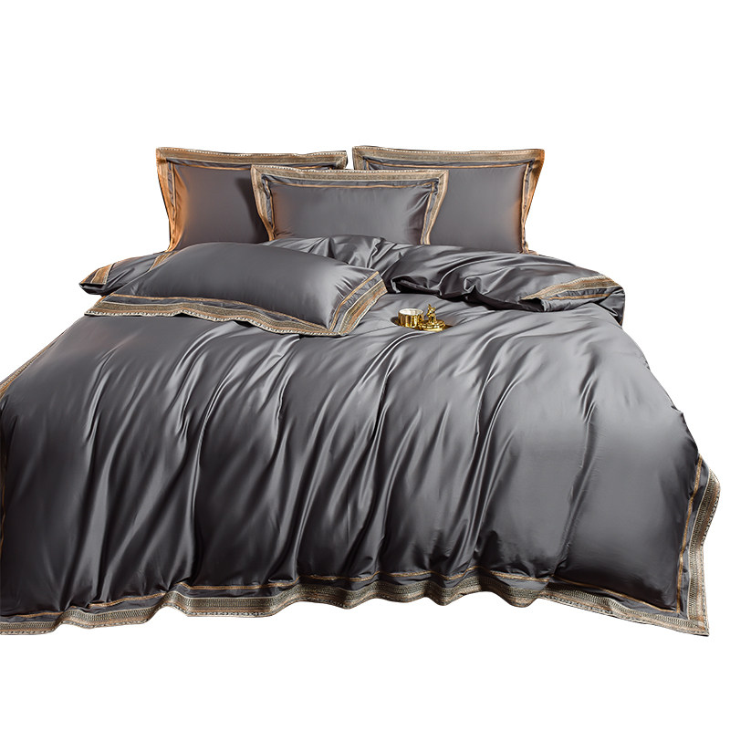 New High-End Long-Staple Cotton Four-Piece Set, Pure Cotton, European-Style Light Luxury, Simple Bedding, Duvet Cover, Bed Sheet, Fitted Sheet