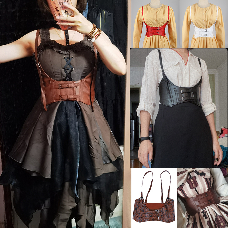 Versatile Decorative Vest with Suspender-Style Elastic Wide Belt, Women's Leather Vest with Straps, Waist Cincher, Lolita