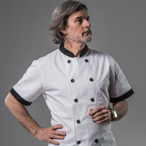 Chef clothes short-sleeved hotel kitchen restaurant clothes summer pure cotton mens and womens tops breathable thin chef overalls