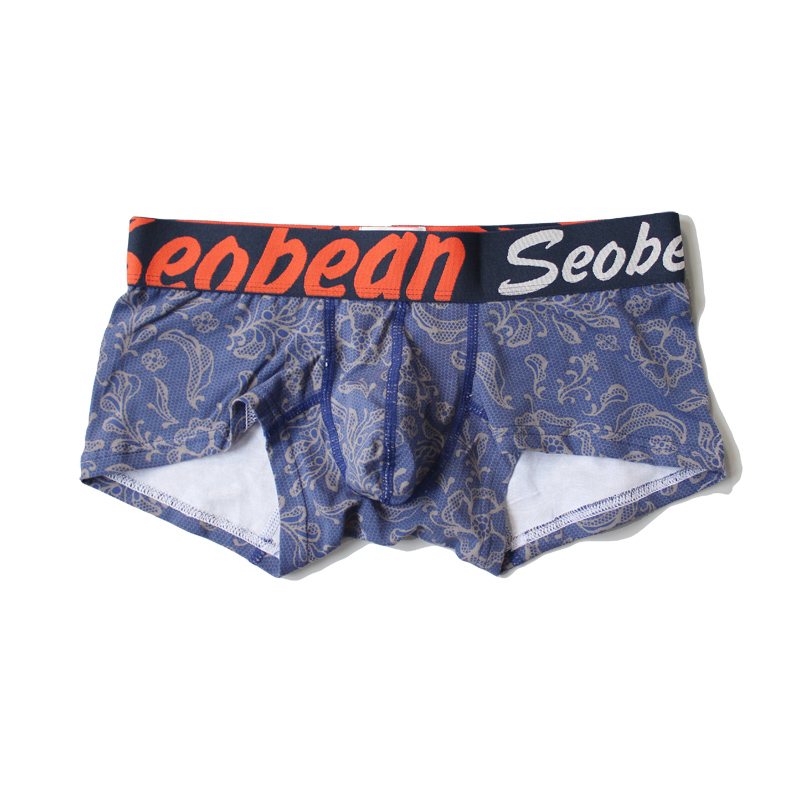 seobean low waist men's underwear sexy U convex pouch boxers youth fashion printing pure cotton boxers
