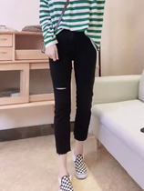 Large-yard high-waist-breasted jeans female fat sister mm2021 summer thin stretch and straight tube nine pants