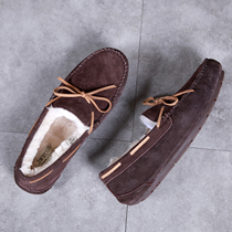 Autumn and winter all-match Korean version waterproof non-slip warm plus velvet cotton shoes sheep fur all-in-one beanie shoes cover feet plus size mens shoes