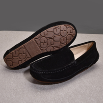 DWRUGG mens single shoes extra large size beanie shoes round toe nubuck leather breathable flat heel soft sole casual shoes