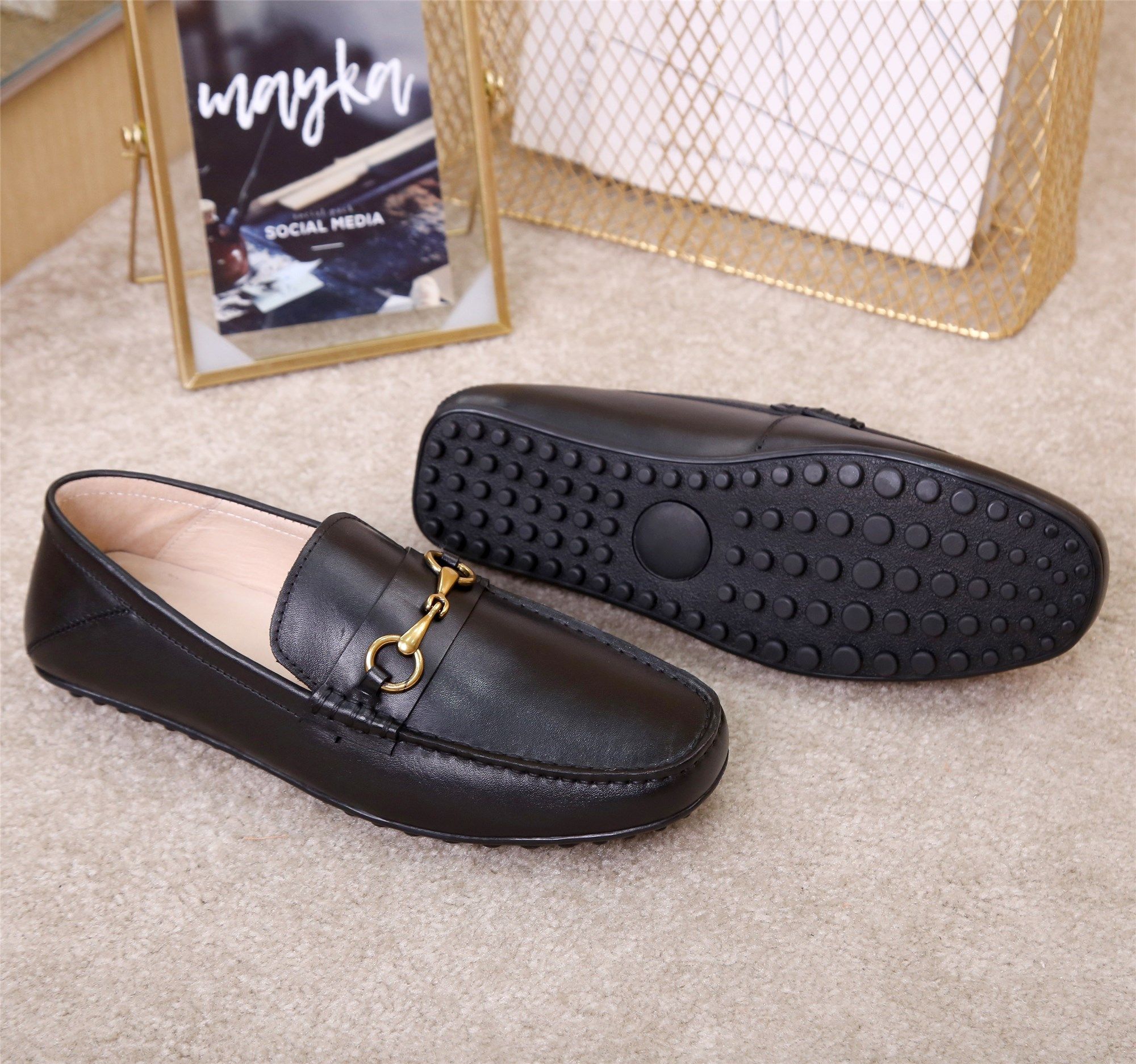 Men's spring and autumn doudou shoes slip on lazy soft bottom British trend breathable cover toe layer cowhide round toe single shoes