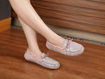 DWRUGG womens new trend bright diamond face bow mother pregnant women flat bottom home office driving peas shoes