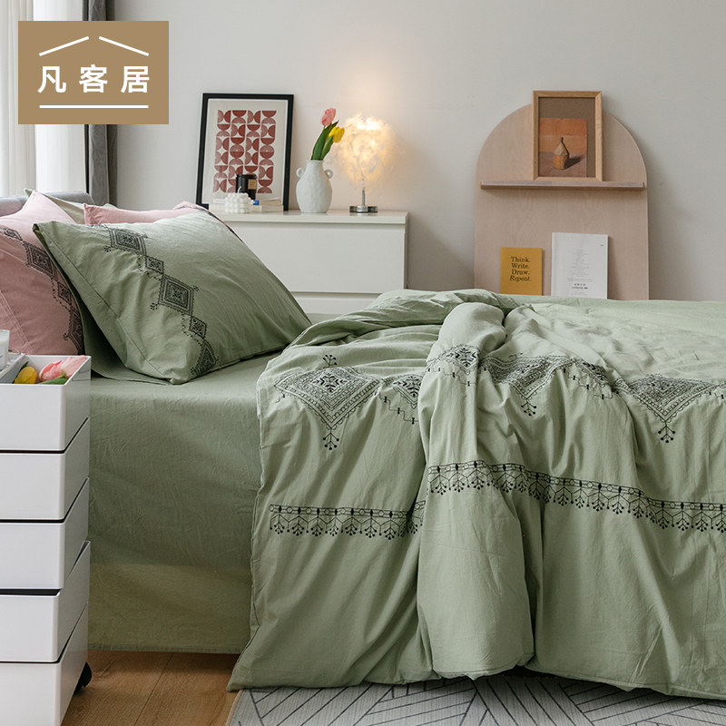 Elegant weave washed cotton embroidered with four sets of full cotton quilts with bunk bed linen bed Bedding Customised