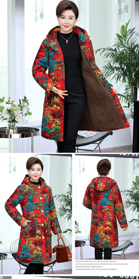 Áo khoác lông cho nữ trung niên cộng với áo nhung dày cỡ lớn Quần áo cotton dài áo đầm đẹp tuổi 40