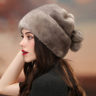 Aiyu Winter New Mink Fur Hat for Women, Whole Mink Fur Christmas Hat, Korean Style Ear-Protecting Soft Fur Hat for Women