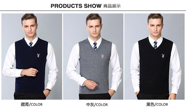 Playboy mùa thu và mùa đông thanh niên trung niên của nam giới v-cổ rắn màu len vest độn vest áo len vest áo len áo khoác cardigan học sinh