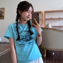 SINGSONG sweetheart Spicy Girl Short printed t-shirt woman 2022 Summer short sleeve round collar half sleeve blouses