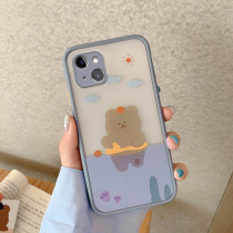 Applicable to Apple 13 mobile phone case cartoon bear 13promax shell frosted transparent iphone13pro hard case silicone all-inclusive lens anti-drop sleeve mini Korean creative cute new product