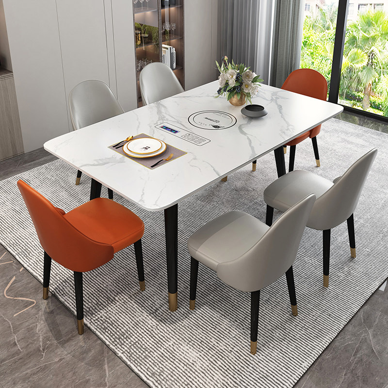 Rock slab modern minimalist retractable dining table and chair combination folding all solid wood with induction cooker large and small apartment rectangular table