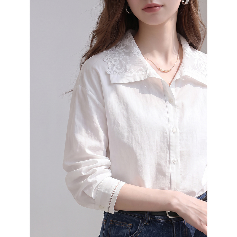 Autumn Light Luxury High-End French Lace Collar White Shirt Long-Sleeved Relaxed Fit Versatile Elegant Top Autumn Light Luxury High-End French Lace Collar White Shirt Long-Sleeved Relaxed Fit Versatile Elegant Top