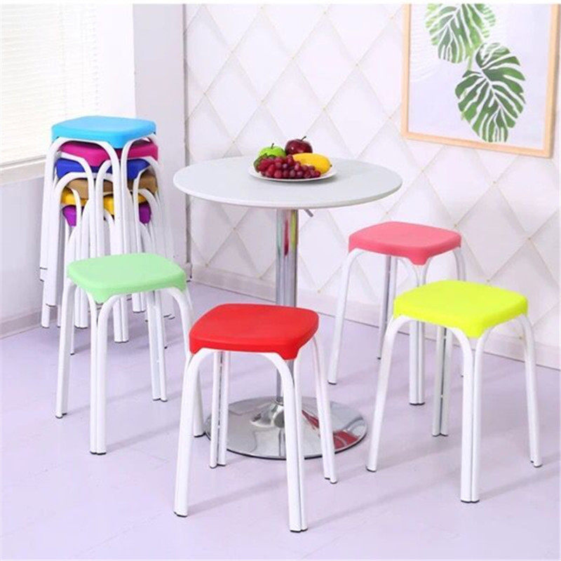 Home Stool Can Stack Living-room Rebar Stool Round Stool Table Stool Non-slip Plastic Stool Gold Flannel Bench High Stool