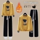 Желтая утепленная толстовка, черные штаны, комплект