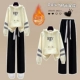 Абрикосовая черная утепленная толстовка, флисовые штаны, комплект
