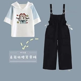 Футболка с коротким рукавом, комбинезон, комплект, летняя одежда, подходит для подростков, 2023, для средней школы, популярно в интернете