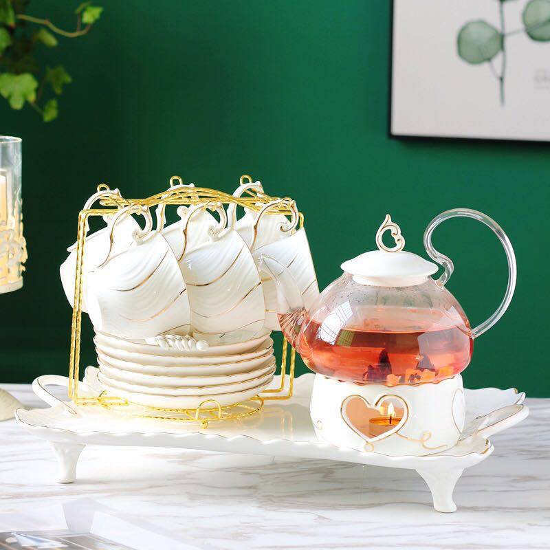 Flower tea cup pot tea set home English afternoon tea fruit tea ceramic teapot candle heating base