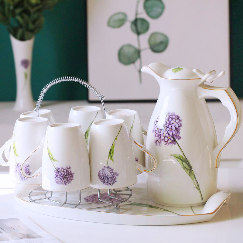 Ceramic pot cup Drink with cold water jug teacup cup with cup Drinking water Cup set of set-up family living room modern