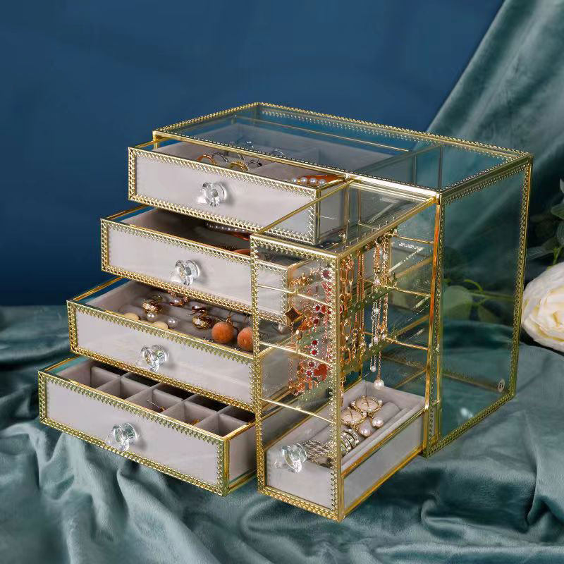 High-end jewelry box storage necklace earrings earrings storage box exquisite household large-capacity earring shelf display stand