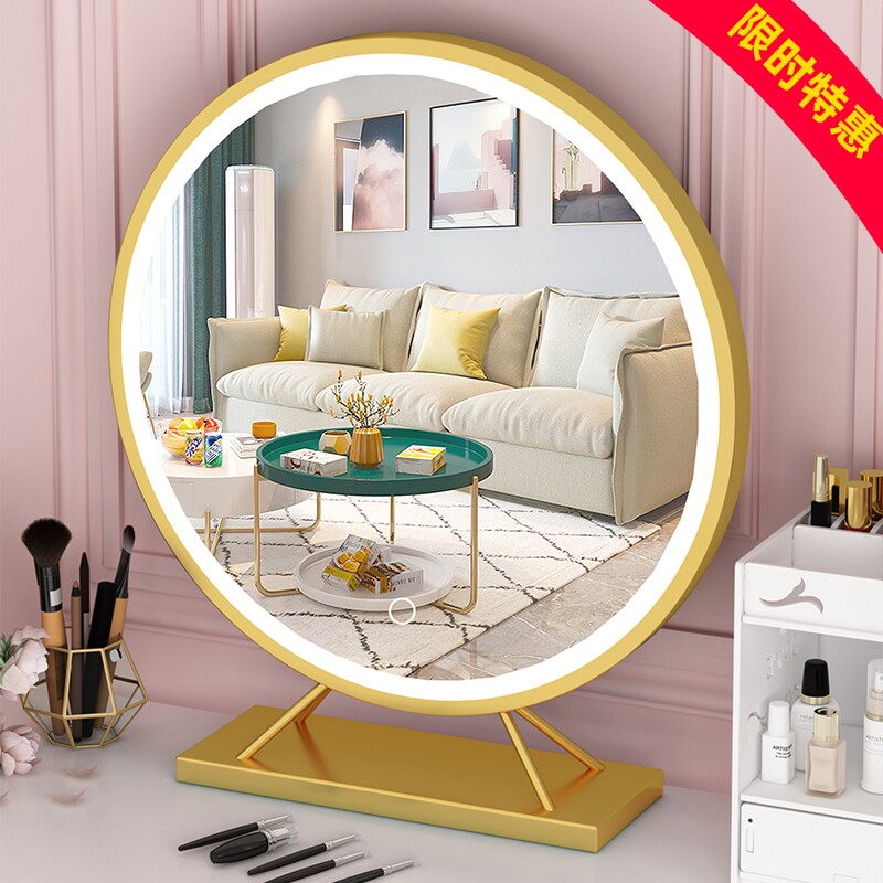 Mirror makeup mirror led with lamp desktop large student dormitory net red photo ins wind bedroom dressing mirror