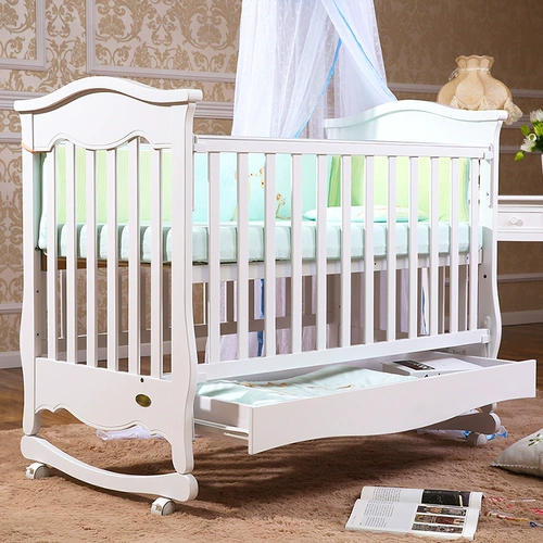 Кроватка из натурального дерева для приставной кровати, универсальная детская колыбель, белая игровая кровать для новорожденных