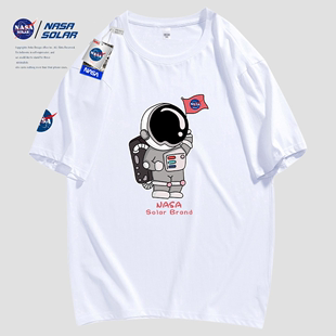NASA SOLAR联名2022夏季新款卡通字母纯棉情侣短袖T恤男女同款B