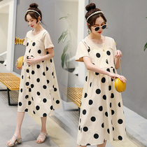 Summer dress new maternity dress fashion big round point pregnant woman fake two dress loose size out skirt tide mother