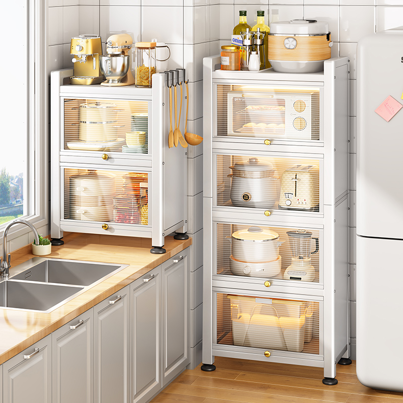 Kitchen with door storage cupboard floor-to-ceiling multi-layer slotted rack multi-functional storage cabinet countertop flip type