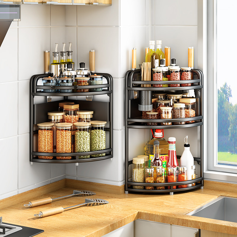 Triangle kitchen ingredients shelves on the wall of the counter mounted punch-free corner salt sauce vinegar shelf