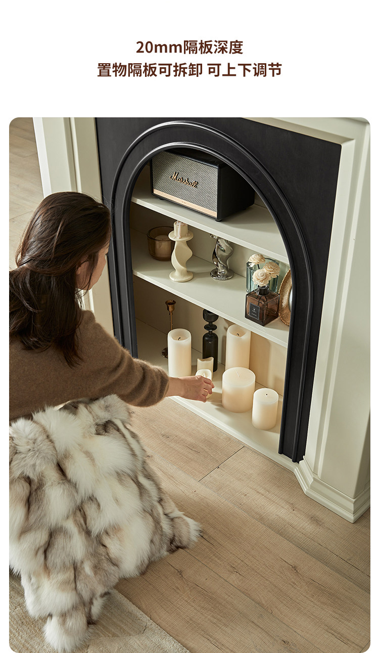 шкаф для ванной 巢趣法式奶油风实木壁炉装饰柜复古客厅壁炉边柜入户壁炉玄关柜