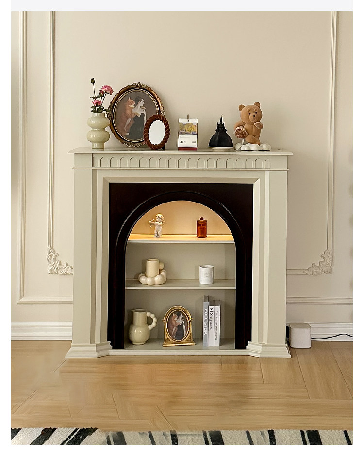 шкаф для ванной 巢趣法式奶油风实木壁炉装饰柜复古客厅壁炉边柜入户壁炉玄关柜