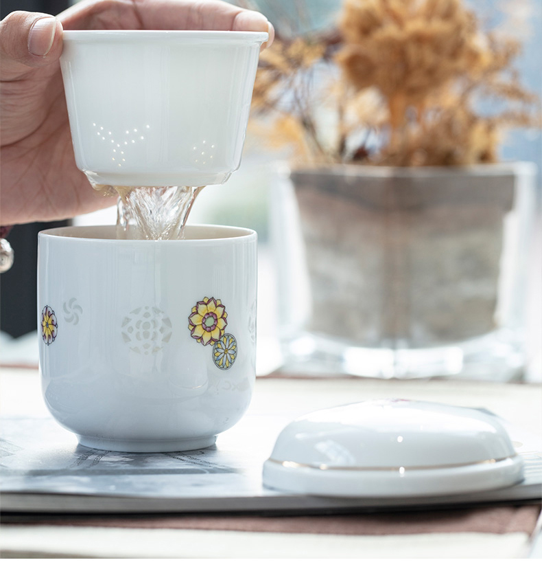 Jade BaiQing flowers and exquisite porcelain enamel separation high white porcelain of jingdezhen porcelain tea cups, small ball filter cup
