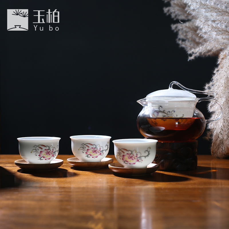 Jingdezhen ceramic tea sets tea cups white porcelain famille rose tea set kung fu tea is high temperature resistant glass) points