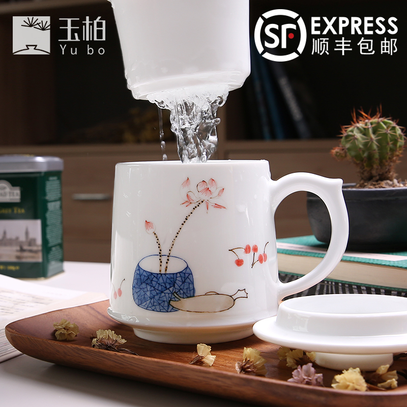 Jade cypress jingdezhen ceramic hand - made famille rose fragrance filtering cup Chinese big keller ink wind capacity of the cup