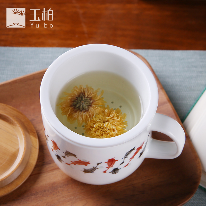 Exquisite jade cypress ceramic cup big filter cup brocade carp cup and Exquisite cups capacity office creative cup cup