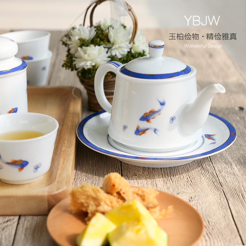 Jade cypress kung fu tea set pack of a complete set of jingdezhen ceramics fair keller teapot wooden coasters YuShuiQingShen ""