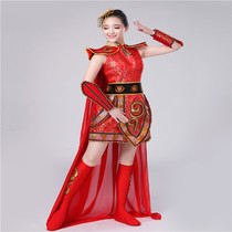 Modern dance drumming costumes play out 2018 new water drum waist drum fan dance performance Seedlings Song Suit Adult Female